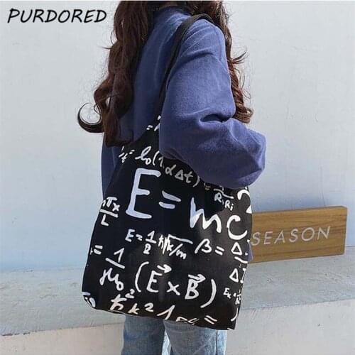 PURDORED 1 Pc Women Math Formula canvas shopping bag Female Shoulder Bag Eco Tote Bag Girls Reusable Grocery Shopper tote Bag