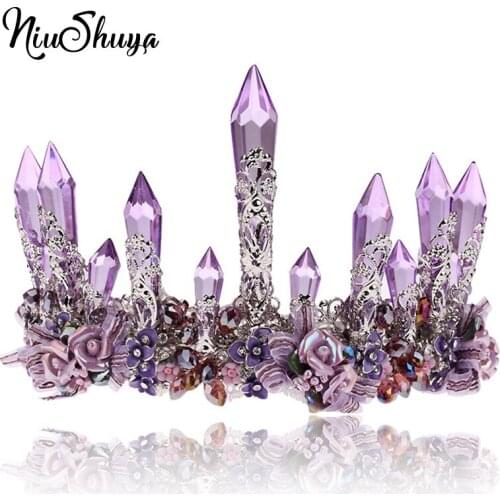 NiuShuya Handmade Luxurious Purple Crystal Bridal Tiara Crowns Queen King Diadem Hair Ornaments Wedding Bride Head Jewelry Acces