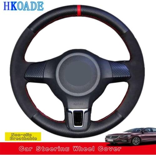 DIY Black Soft Suede Genuine Leather Car Steering Wheel Cover For Volkswagen Golf 6 Mk6 VW Polo Sagitar Bora Santana Jetta MK5