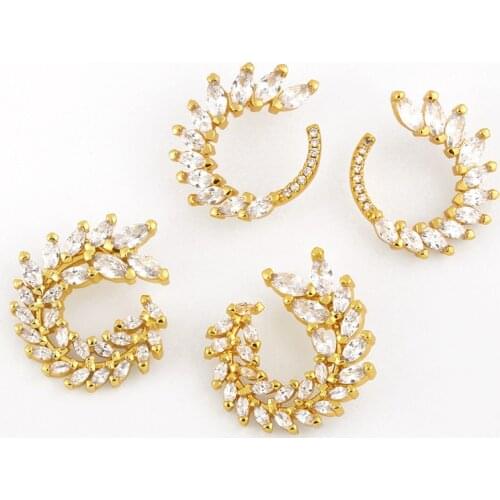 FLOLA Gold Filled Flower CC Shape Stud Earrings For Women CZ Cubic Zirconia Ear Climber Statement Jewelry aros trepador erst99