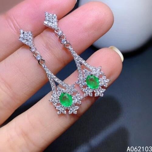 KJJEAXCMY fine jewelry 925 sterling silver inlaid natural emerald Womens exquisite and trendy plant gem Earrings support detect