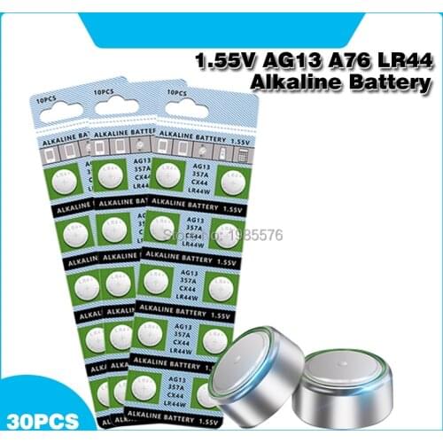 30PCS 1.55V AG13 LR44 Alkaline Cell Coin Battery AG 13 LR44W LR1154 SR44 A76 357A 303 357 Button Batteries For Watches Toys