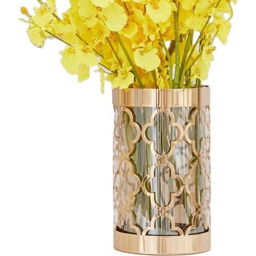 Nordic Modern Gold Metal Vase Flower Windproof Tealight Candle Holders Wedding Centerpieces for Tables Home Decoration Gift F546