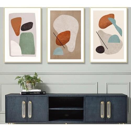 Modern Wall Decor Burnt Orange Mid Century Abstract Geometric Print Canvas Painting Art Poster Picture Living Room Home Interior