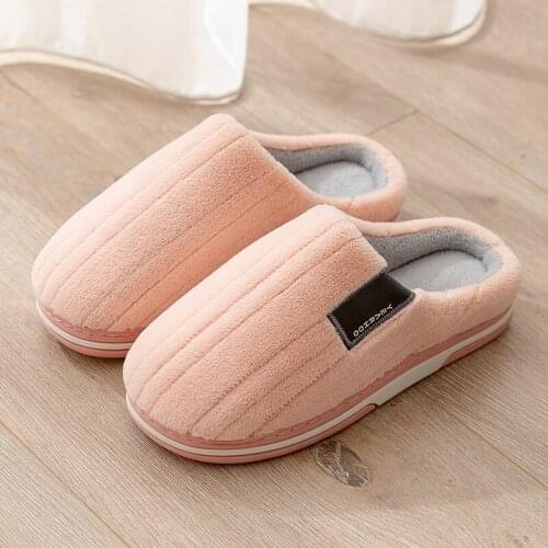 TZLDN womens winter indoor thermal flat shoes plush cotton slippers Contrast color home household cotton soft soled slippers