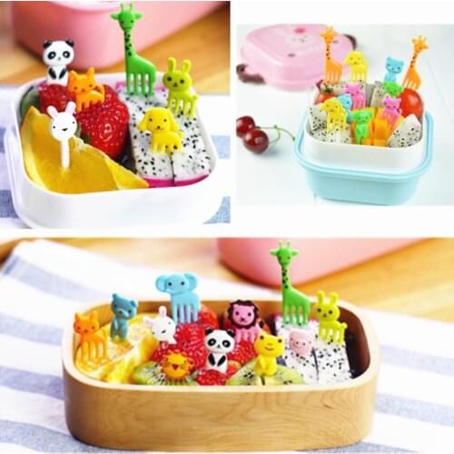 1Set=10Pcs Animal Farm Fruit Fork Mini Cartoon Children Snack Cake Dessert Pick Toothpick Bento Lunches Party Decoration Forks