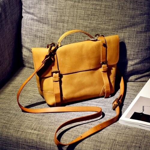 Japan Preppy Style Vintage Cow Leather School Bag High Quality Contrast Color Literature And Art Ladies Shoulder Messenger Bag