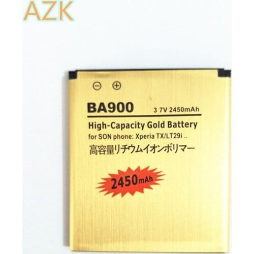 AZK High quality Gold 2450mAh BA900 battery for Sony Ericsson Xperia TX LT29i/J ST26i/L S36h C2105 E1 J L M C2104 C1 Battery