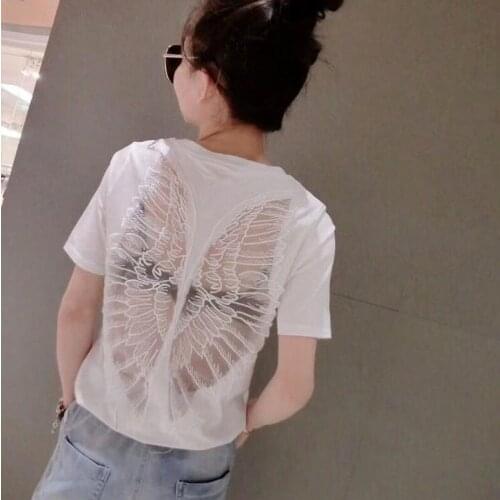 Swan Hollow Out Women White T-Shirts Summer New 2021 Casual All Match Female Pulls Tops Tees
