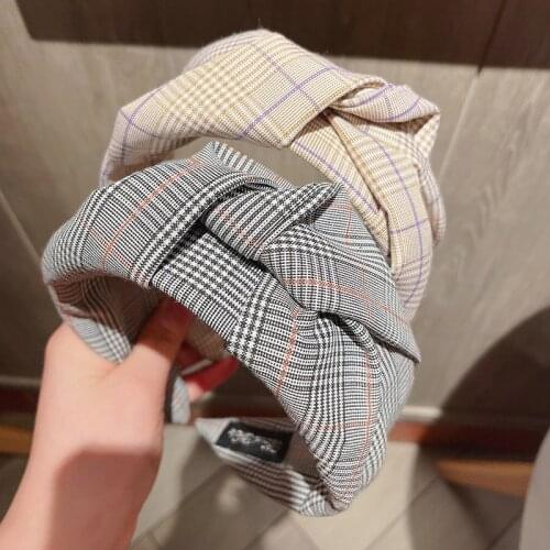 Vintage Floral Wide Headbands Solid Flower Plaids Hairbands Set for Women Head Wrap Girls Tiara Elegant Houndstooth Headwear