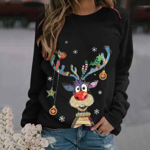 40#Christmas Elk Print Women Hoodies Long Sleeve Splicing Femme Sweatshirts Ladies Tops Damska Christmas Hoodies for Women