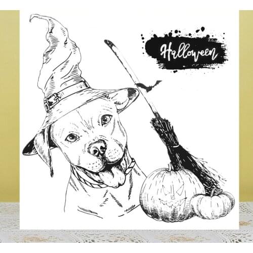 ZhuoAng Halloween Dog Pumpkin Broom Clear Stamps/Seals For DIY Scrapbooking/Card Making/Album Decorative Silicon Stamp Crafts