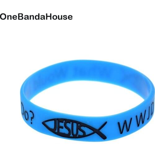 1PC What Will Jesus Do WWJD Jesus Silicone Wristband with Fish