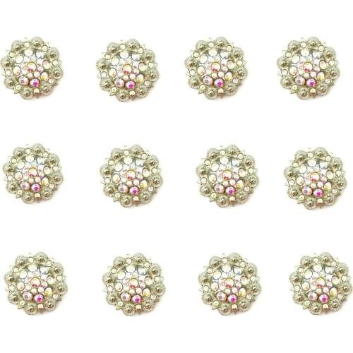 12pcs/lots ligh pink Diameter 3.7CM Metal flower Conchos white rhinestone decoration Belt accessories accessories