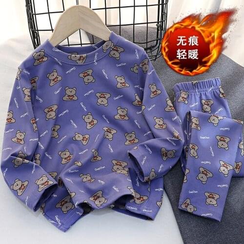 2 PCS Autumn Winter Thermal Kids Clothes Girls Sets Boy Long Johns Thick Warm Cartoon Sleeping Wear Suits Nightwear Clothing