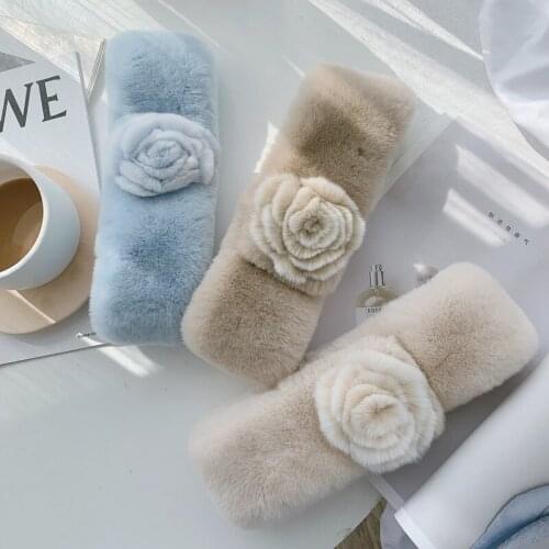 2020 Rex Rabbit Fur Scarf Collar with Flower Women Winter Warm Fur Wraps Shawl Girl Fashion Fur Rings Muffler High Quality