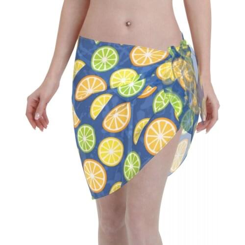 2021 Beach Bikini Cover Ups Wrap Skirt Lemons And Limes Slices Women Bathing Suit Sexy Swimsuit Beachwear