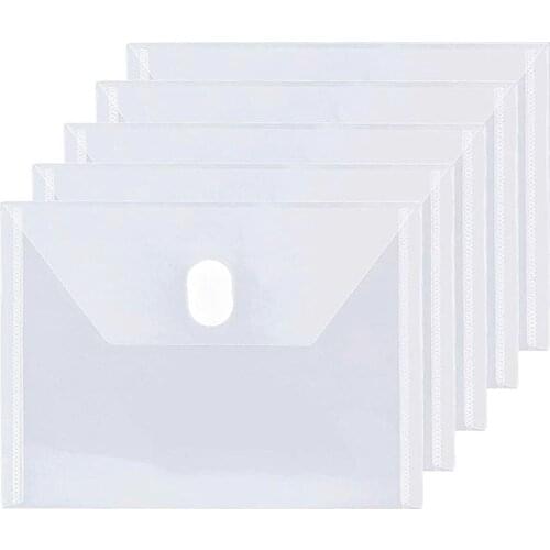 5PCS Small Clear Plastic Envelopes A7 Size Clear Envelopes Folder with Hook and Loop Closure Storage Holder for Receipt Card