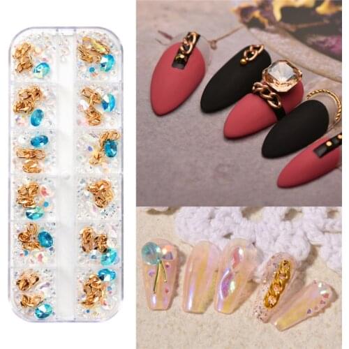 12 Grid Nails Rhinestone Accesorios Diamond Gold Chain Long Strip DIY 4 Types Nails Decoration Nail Supplies For Professionals