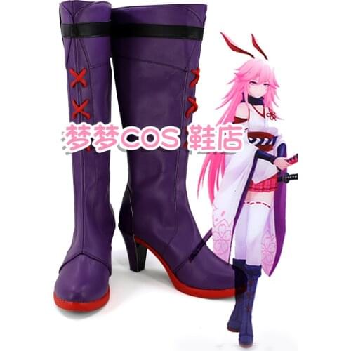 Anime Honkai Impact 3 Yae Sakura Cosplay Purple Boots Shoes Custom Made Any Size For Unisex Halloween Party Props