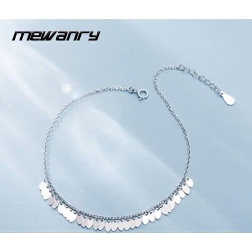 MEWANRY 925 Sterling Silver Anklets for Women Trendy Elegant Charming Sweet Simple Leaves Tassel Design Party Jewelry Girl Gift