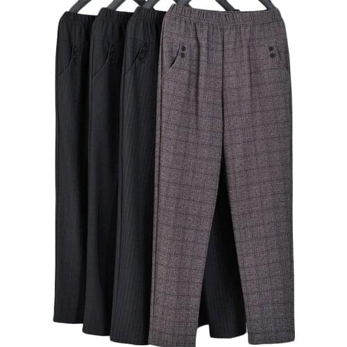 Middle-aged women Lattice Pants Spring Autumn Winter Loose Plus size Trousers Womens Plus velvet Casual Trousers Capris 5XL F447