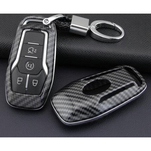 ABS Carbon Fibre Car Key Case Car Remote Shell Cover Fit For Ford Mondeo Mustang Edge Explorer F-150 Protector Auto Keychain