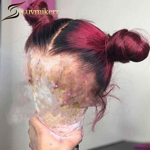 Black Ombre Burgundy Lace Front Wig Pre plucked Transparent 99J Red Wig Hd Lace Human Hair Body Wave Closure Frontal For Women