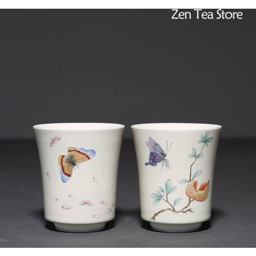Pure Hand Painted Butterfly Ceramic Master Cup Pomegranate Tea Bowl Tea Cup Kung Fu Tea Set Drinkware Tea Mug TeaCups Water Cup