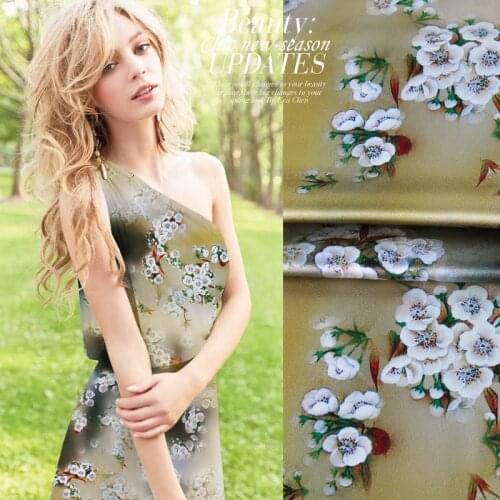 CNUM SP819 Pure Silk/ Wintersweet /Silk Fabric 93%Silk 7%Spandex Elastic/ Width 1.29yd Thickness 19mm/ Unit:Meter