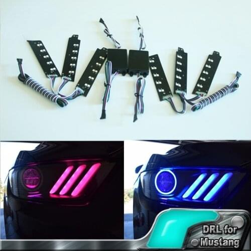 Colorful mobile phone remote control color LED DRL daily light board for Ford Mustang 2015-2017