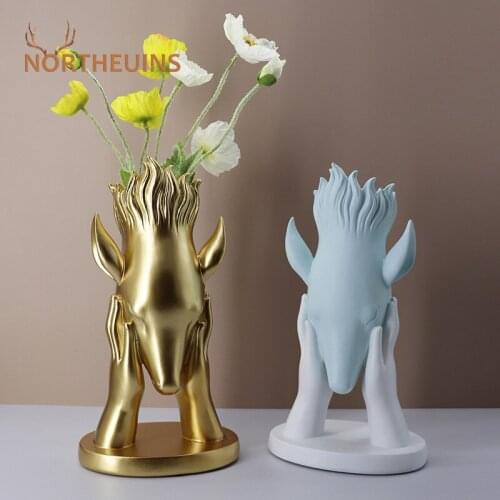 NORTHEUINS Resin Deer Head Flower Vase Figurines For Interior Nordic Creative Animal Planter For Flowers Flowerpot Desktop Decor