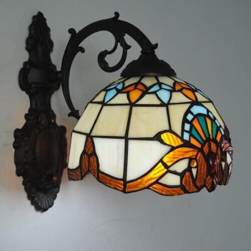 E26/E27 Bulb Baroque Tiffany Stained Glass Wall Lamp Light Classic European Retro Living Room Bedside Corridor Wall Sconce WL266