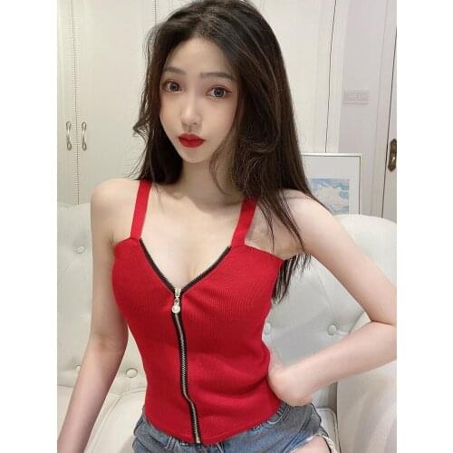 European and American cotton camisole vest women all-match slim slimming short European style tops vestFurry vest 2021 fashion