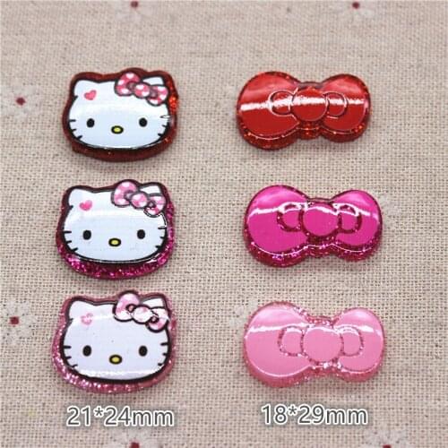 10pcs Kawaii Glitter Resin Cat & Bow Miniature Flatback Cabochon Art Supply DIY Craft Scrapbooking