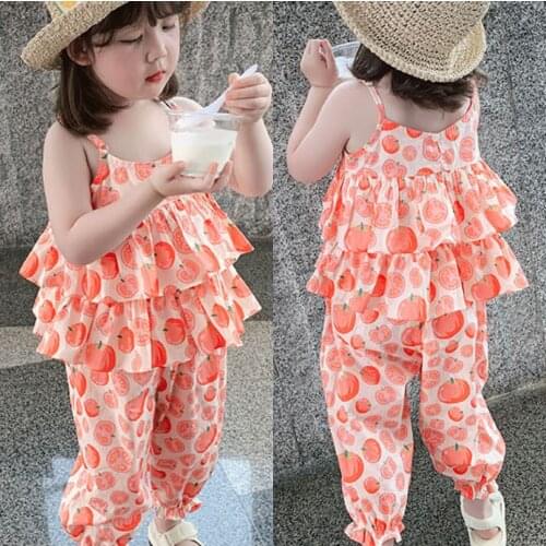 Summer Kids Clothing Set For Girl Print Tomato Children 2pcs Outfits Toddler Baby Girl Clothes Sleeveless Shirt With Pants