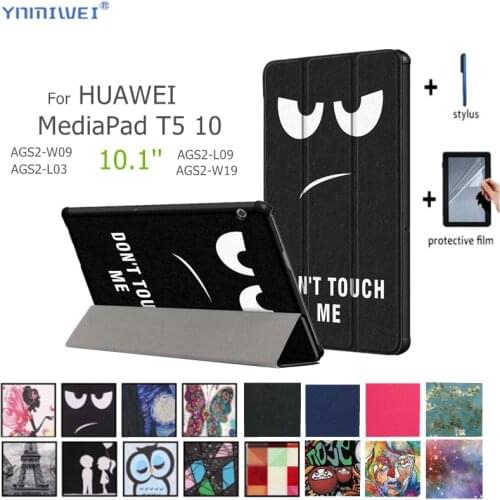 Leather Case For Huawei MediaPad T5 10 Tablet Case For Huawei MediaPad T5 AGS2-W09/L09/L03/W19 10.1"Tablet stand cover +Film