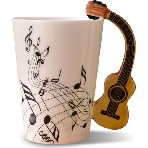 Creative Music Violin Style Guitar Ceramic Mug Coffee Tea Milk Stave Cups with Handle Coffee Mug Novelty Gifts cute cup