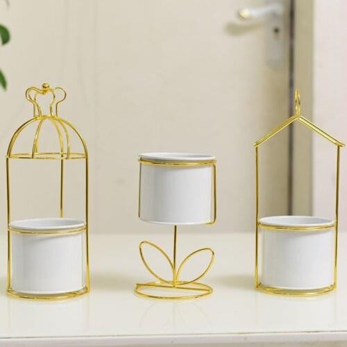 Nordic Style Creative Iron Art Vase Ceramics Flower Pot Plant Flowerpot Planter Office Desktop Cafe Home Decoration Flower Rack