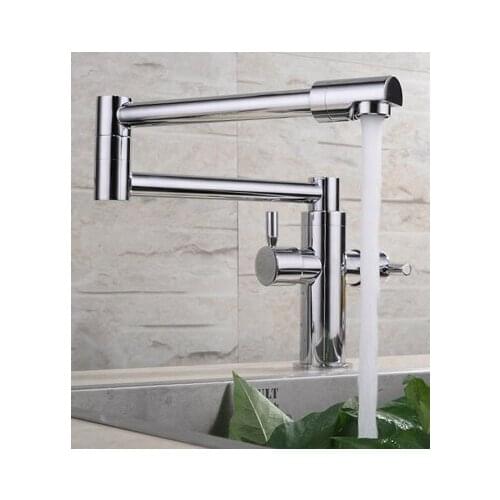 Kitchen Solid Brass 360 Rotation Swivel Chrome Finish Folding Spout Single / Two Handles Hot and Cold Water Faucet Deck Mount