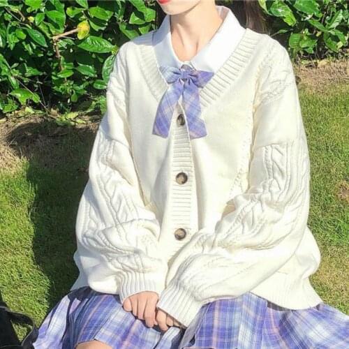 Sweet Japanese Cute Kawaii Lolita Girl Knit Sweater Lazy Preppy Style Loose Puff Sleeves Harajuku Girls JK Uniform Sweater Coat