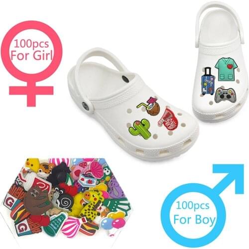 Mix100pcs PVC Croc Shoe Charms Accessories Decorations Classic Cartoon Animals Crystal Medical Jibz Wristbands Boys Girls Gifts