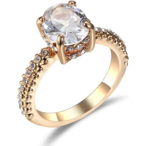 MOONROCY Light Gold Color Crystal Rings Oval CZ Party Trendy Rings Jewelry Wholesale for Women Girls Gift Dropshipping