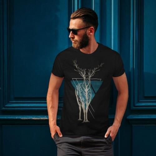 Animal Modeling Nature Trees Art Deer Mens T-Shirt. Graphic Design Printed Summer Cotton Short Sleeve O-Neck Unisex T Shirt New