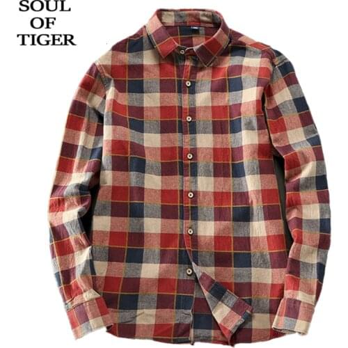 SOUL OF TIGER Fashion Style 2019 New Korean Streetwear Men Oversized Plaid Shirts Male Casual Cotton Tops Autumn Vintage Clothes