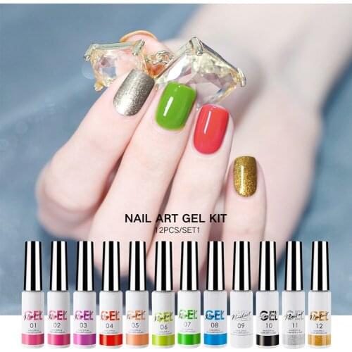 12 Colors Painted Gel Nail Polish Set Line Art Set Drawing Painting UV/LED Soak off Gel Polish Set Manicure Kit