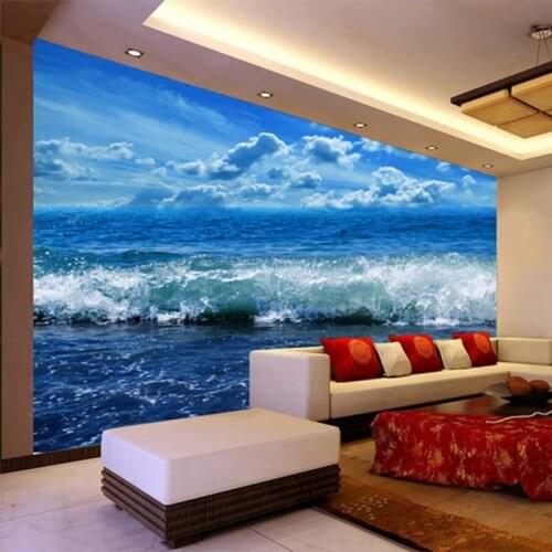 Custom 3D Wall Mural Wallpaper Custom Blue Sky Sea Wave Nature Scenery Photo Wall Living Room Bedroom Waterproof