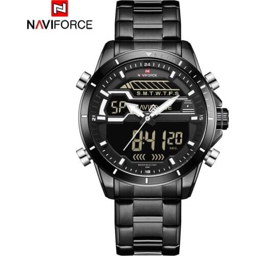 NAVIFORCE New Men Sport Watches Top Brand Luxury Quartz Watch Digital Analog Military Stainless Steel Fashion Watch Men Style