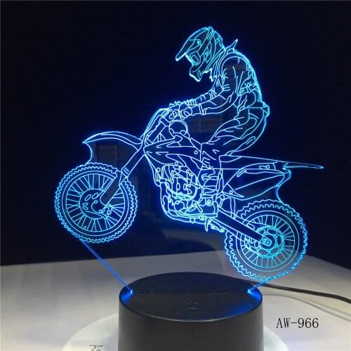 Novelty 3D Table Lamp 3D Motocross Bike Night Lights LED USB 7 Colors Sensor Desk Lamp as Holiday Gift Drop Shipping AW-966
