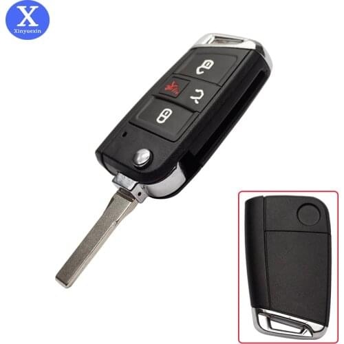 Xinyuexin New Flip Folding Car Key Shell for Volkswagen Vw Golf Tiguan Remote Key Shell Case 4 Button Auto Accessories 2015-2020